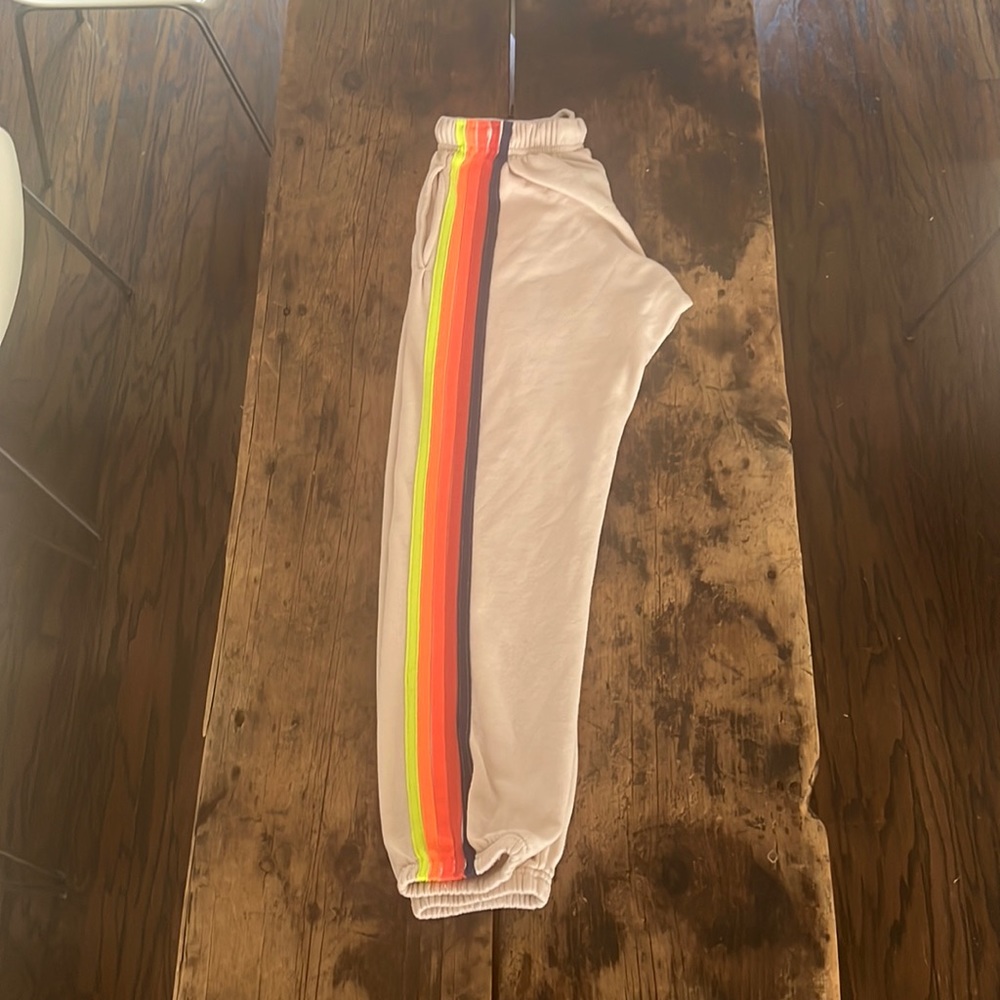 Cream 5 Stripe Aviator Nation Sweat Pants Size Small